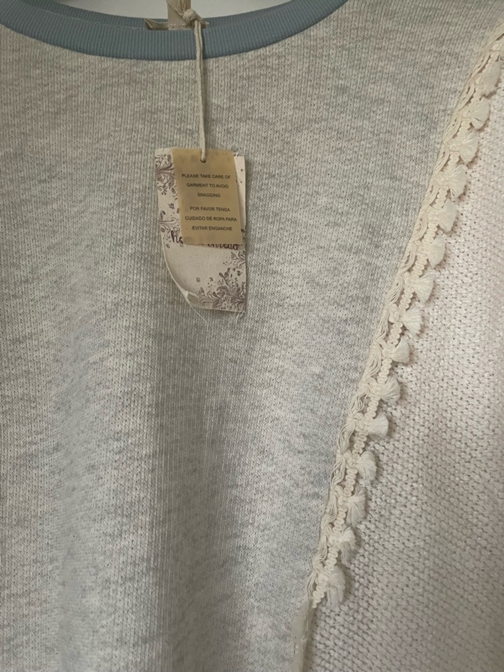 Hem & Thread Cream & Light Blue Crewneck Sweater - Picture 2 of 7